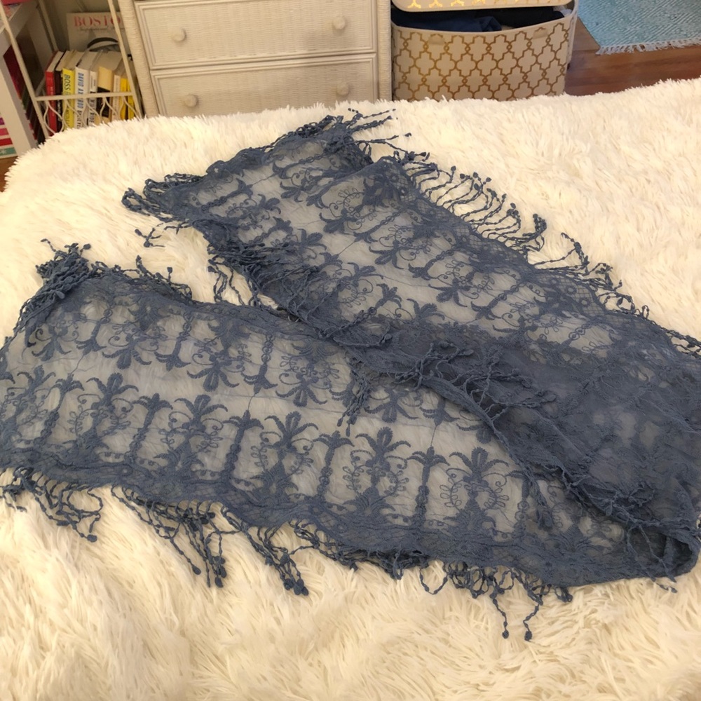 Dusty Blue Embroidered Scarf